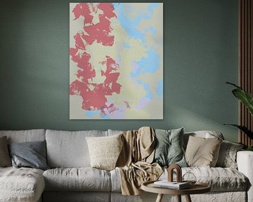 Organische vormen. Moderne abstracte kunst in rood, pistache, lila, zand, blauw van Dina Dankers