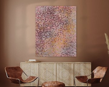 Bloesem. Moderne abstracte kunst in roze, wijnrood, geel, taupe van Dina Dankers