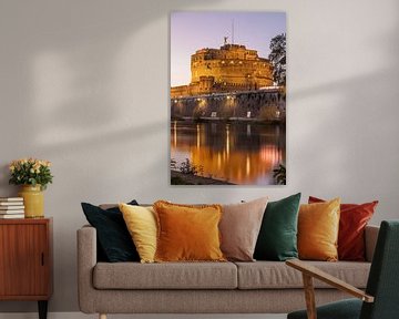 Rome - Vue sur le Tibre vers le château Saint-Ange de nuit sur t.ART