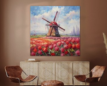 Tulpenfeld mit einer Windmühle von The Xclusive Art