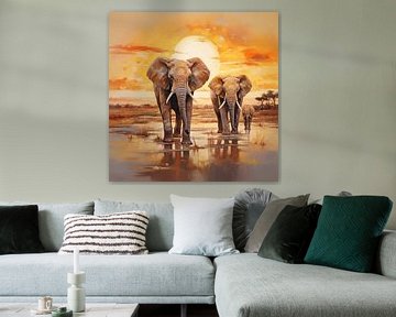Elephants in savannah by TheXclusive Art