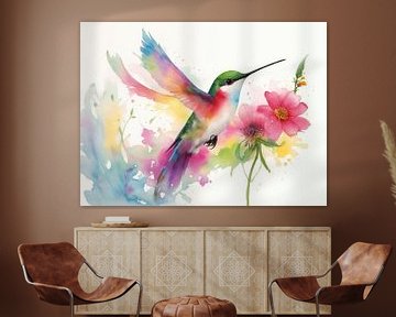 Abstract Kolibri in aquarel kleuren. van Brian Morgan