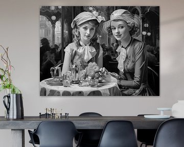 Two beautiful smiling girls, black and white picture from the 1920s by Animaflora PicsStock