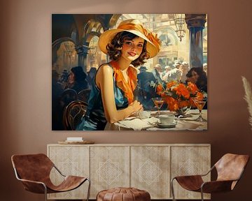 Young woman in a café in the style of the 1920s by Animaflora PicsStock