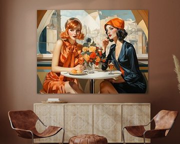Two women in a café from the 1920s in retro-vintage style by Animaflora PicsStock