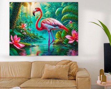 Wunderschöner rosafarbener Flamingo in einem Teich von Mustafa Kurnaz