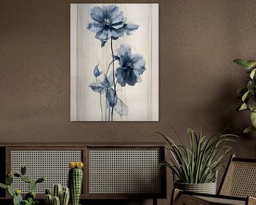 Ethereal Blossoms - Art mural floral bleu délicat - Tranquil Interiors sur Murti Jung