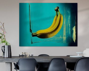 Banana Duett - Eine Sinfonie der Farben - Lebendiges Türkis & kräftiges Gelb Wandkunst von Murti Jung