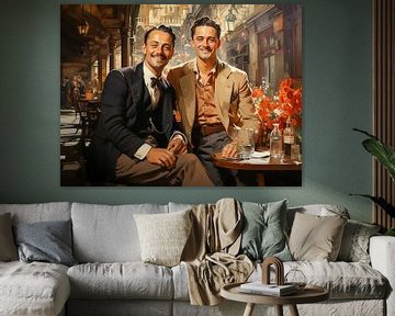 Zwei lächelnde Geschäftsleute der 1920er Jahre in einem Restaurant von Animaflora PicsStock