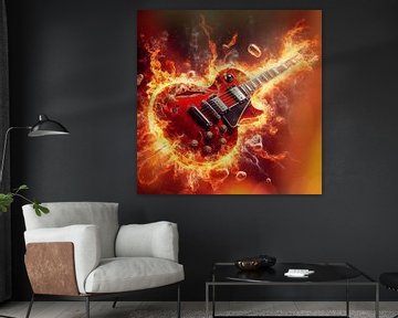 Brandende gitaar van Digital Art Nederland