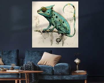 Kameleon & Blauwdruk - Een artistieke kruising van natuur en mechanica van Murti Jung