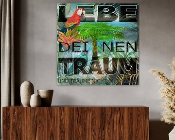 Lebe deinen Traum: Karibischer Quadratischer Leinwanddruck mit Palmenzauber von ADLER & Co / Caj Kessler