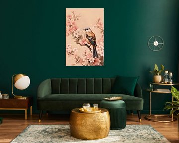 Bird among blossom flowers by But First Framing
