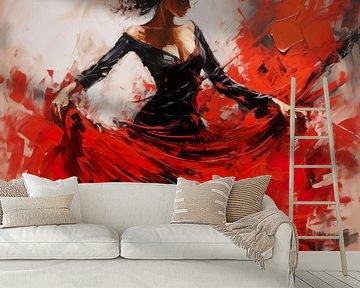 Spaanse Flamenco danseres in rood en zwart van Lauri Creates