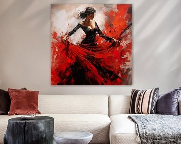 Spaanse Flamenco danseres in rood en zwart van Lauri Creates