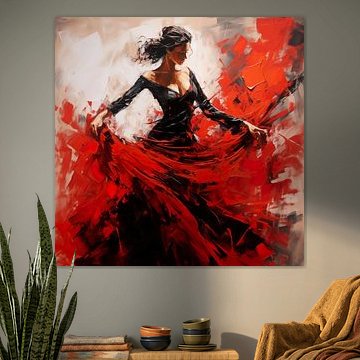 Spanische Flamenco-Tänzerin in Rot und Schwarz