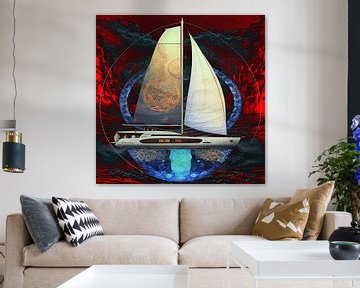 Catamaran mystiek: Vierkante canvasprint voor verlangen en avontuur
