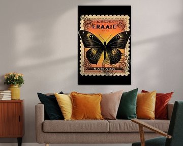 Unique Vintage Stamp with Black Butterfly