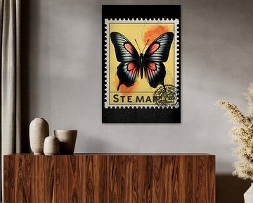 Tampon unique en forme de papillon noir avec des accents jaunes sur Digitale Schilderijen