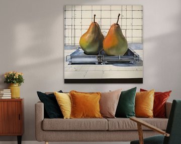 Pear Pair on Blueprint - Still Life Precision - Wall Art by Murti Jung