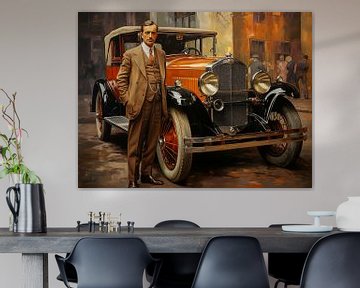 Amerikanischer Geschäftsmann und Auto im Straßenstil der 1920er Jahre von Animaflora PicsStock