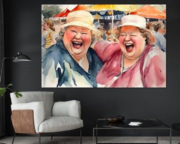 2 dames sociables avec des chapeaux à la fête foraine sur De gezellige Dames