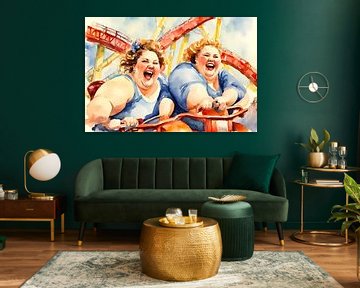 2 cosy ladies laughing on the rollercoaster by De gezellige Dames