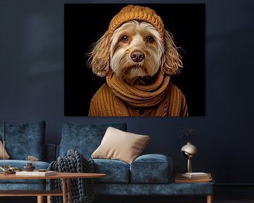 Tierporträt eines Hundes im Winterpullover von Vlindertuin Art