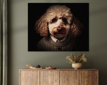 Portret van een hond in wollen trui van Vlindertuin Art