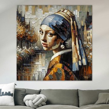 Modern girl with the pearl I Johannes Vermeer impasto by René van den Berg