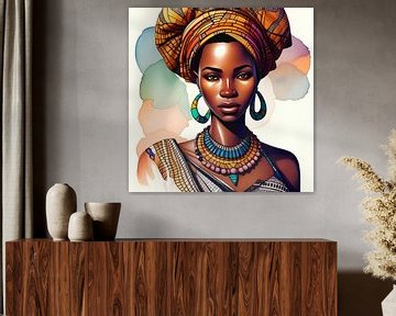 Afrikaanse Vrouw, Aquarel Illustratie Portret van All Africa