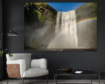 Skógafoss met regenboog, IJsland van Fenna Duin-Huizing