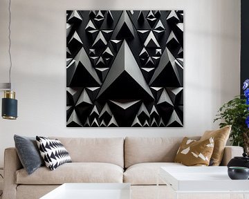Abstracte kunst met zwarte ruimtelijke driehoeken van Vlindertuin Art