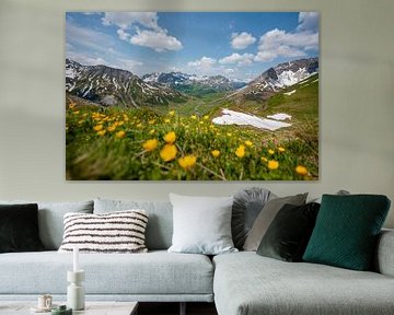 herrlicher blumiger Blick in den Lechtaler Alpen bei Zürs auf dem Weg zur Stuttgarter Hütte