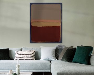 Moderne abstracte kunst in zand, warm bruin, donkerblauw en roze van Dina Dankers