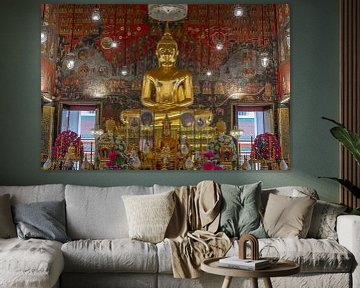 Golden meditating Buddha at Wat Saket in Bangkok by Walter G. Allgöwer