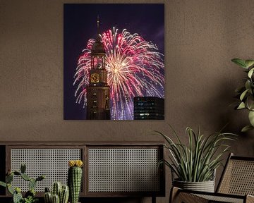 Feuerwerk am Michel Hamburg von Nils Steiner