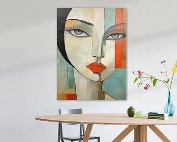 modern abstract painting of woman's face by PixelPrestige
