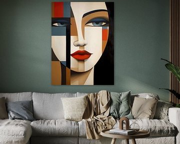 modernes abstraktes Gemälde eines Frauengesichts von PixelPrestige