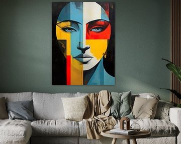 modernes abstraktes Gemälde eines Frauengesichts von PixelPrestige