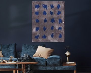 Modern abstract art in royal blue on warm grey by Dina Dankers