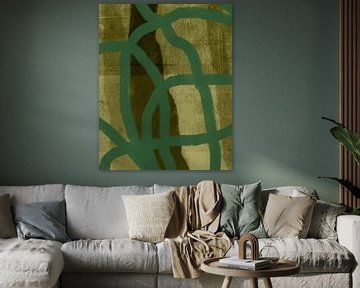 Modern abstract art in emerald green on seaweed green by Dina Dankers