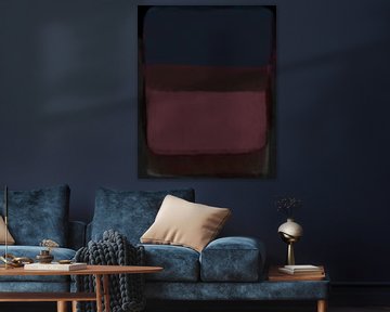 Art abstrait moderne en bleu foncé, rouge vin, rose et noir sur Dina Dankers