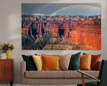 Grand Canyon, met regenboog, gezien vanuit de helikopter van Rietje Bulthuis