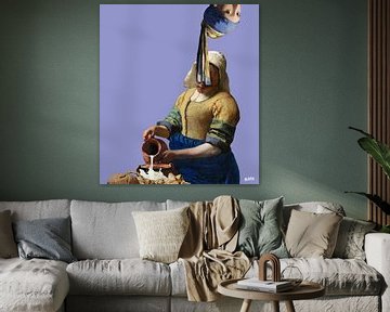 Vermeer zusjes popart Meisje met de Parel, Melkmeisje - lavendel van Miauw webshop