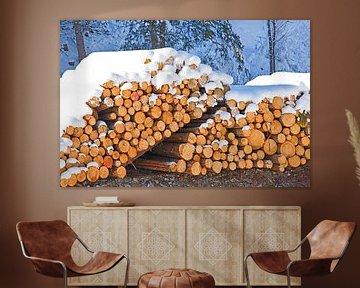 Twee stapels hout in de sneeuw van Christa Kramer