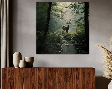 Soothing Rain Melody - The Deer in the Enchanted Rainforest Oasis by Karina Brouwer
