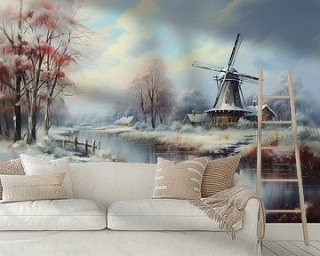Winterlandschaft mit Windmühle von Preet Lambon