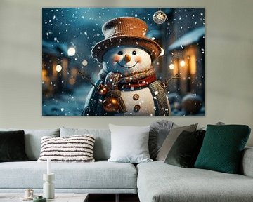 Sneeuwpop in de sneeuw illustratie kerstachtergrond van Animaflora PicsStock
