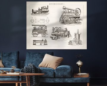 Antike Gravur Lokomotiven I von Studio Wunderkammer